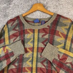 VTG Knit Sweater Men's Large Art2Wear Lambswool Geometric Retro 90s Woodward